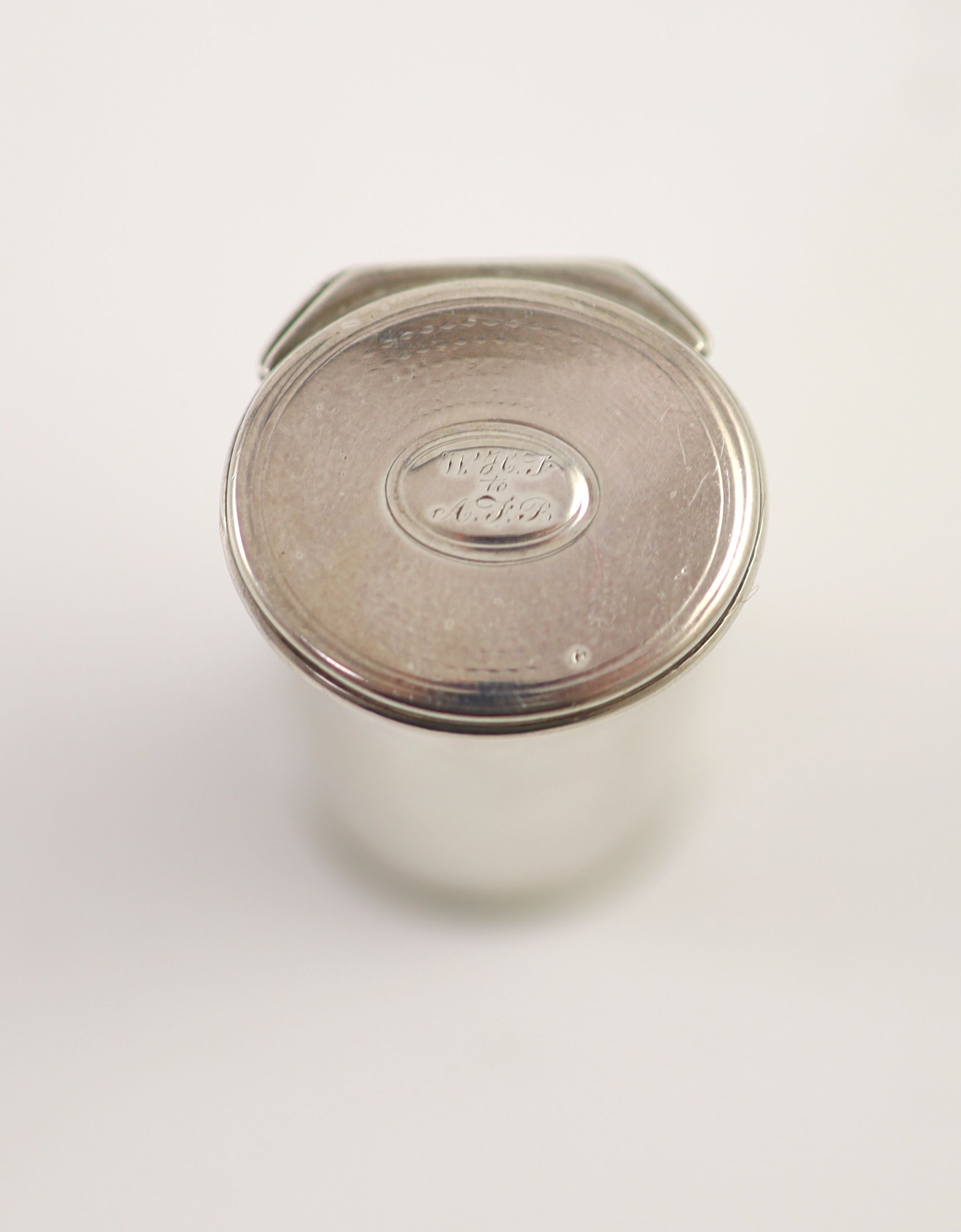 A George III engraved silver cylindrical nutmeg grater, by John Robbins, London, 1771